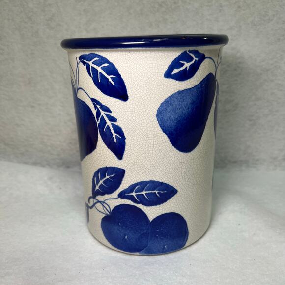 Crate & Barrel Ceramiche Alfa Hand Painted Crock Wine Utensil Holder Blue Fruit - Picture 4 of 6
